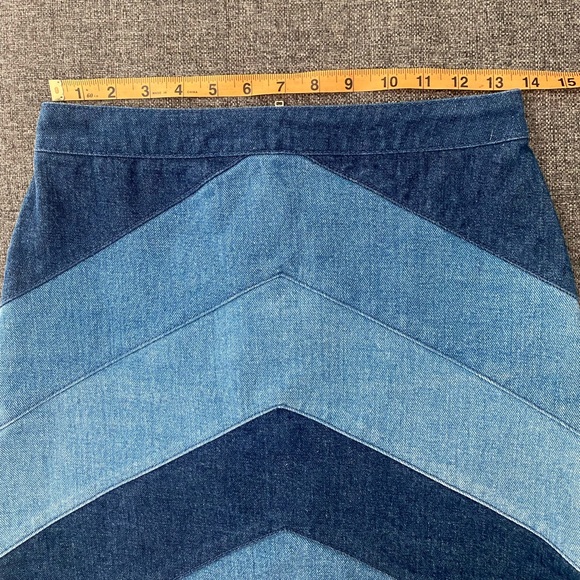 ASOS 100% Cotton Denim Blue Chevron Patchwork Mini Skirt - Picture 9 of 9
